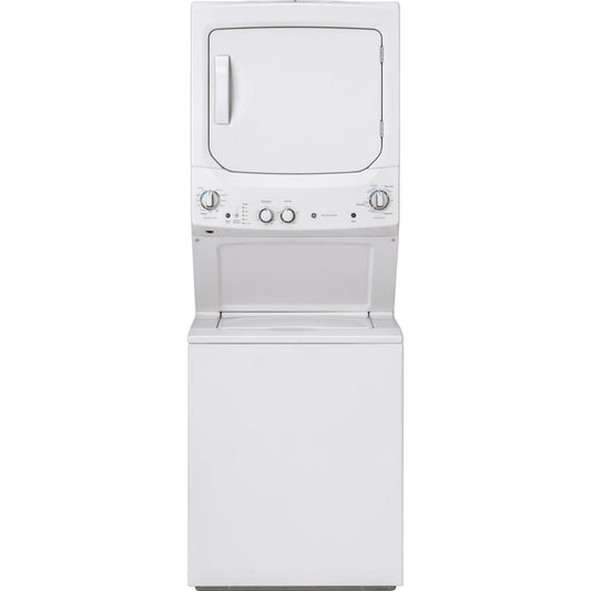 GE - 2.6 cu. ft. Washer and 4.4 cu. ft. Electric Dryer Unitized Laundry Centre in White - GUD24ESMMWW