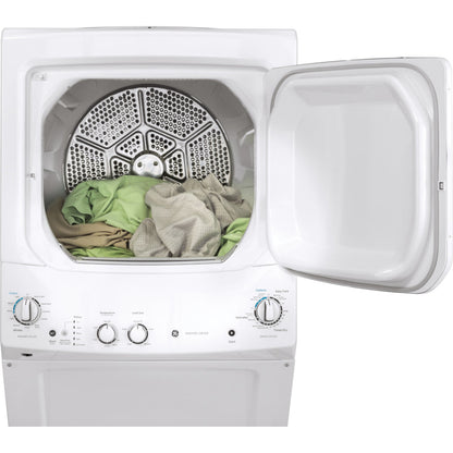 GE - 2.6 cu. ft. Washer and 4.4 cu. ft. Electric Dryer Unitized Laundry Centre in White - GUD24ESMMWW