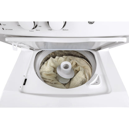 GE - 2.6 cu. ft. Washer and 4.4 cu. ft. Electric Dryer Unitized Laundry Centre in White - GUD24ESMMWW