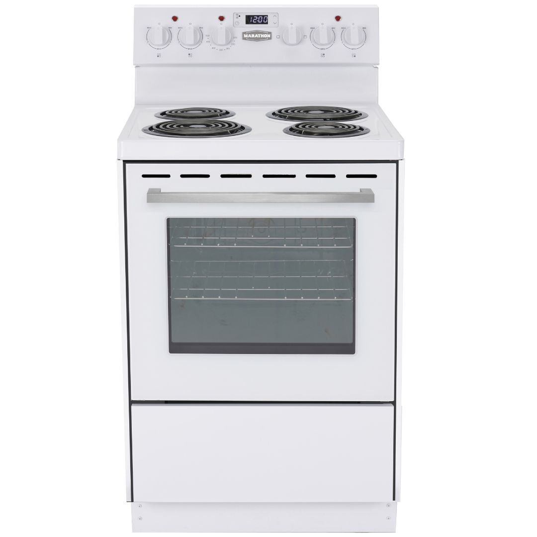 Marathon - 24 Inch 2.7 cu. ft  Electric Coil Range With Clock in White - MER241W-2