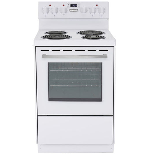 Marathon - 24 Inch 2.7 cu. ft  Electric Coil Range With Clock in White - MER241W-2